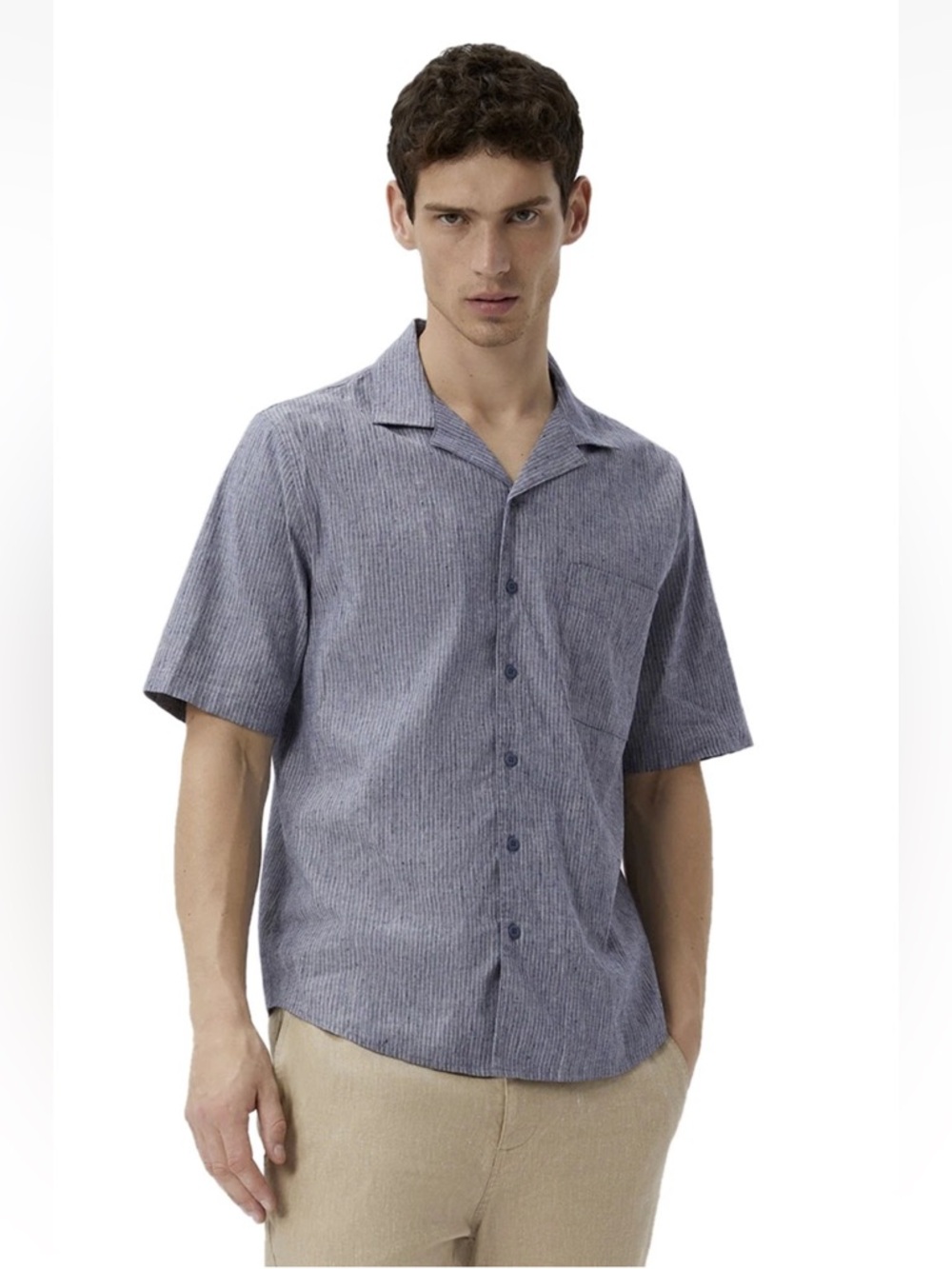 NWT Onia Mens Shirt Size S Stretch Yarn Dyed Vacation  Navy  $170